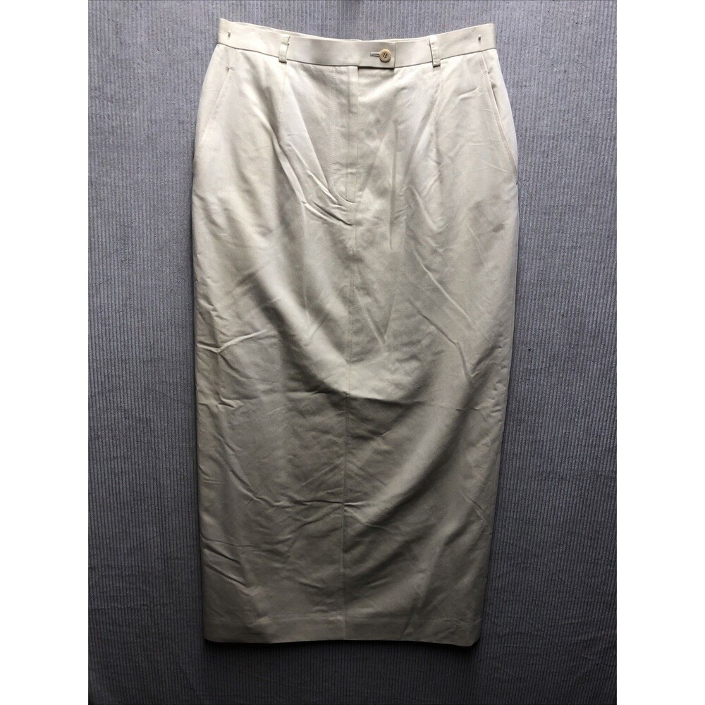Talbots Aline Midi Skirt Size 10 Tan Pockets Career Work Business